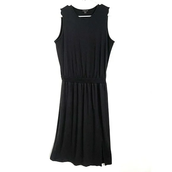 J. Jill size S Black Dress Midi Cotton Blend Elastic waist Small Slit Sleeveless J. Jill size S Black Dress Midi Cotton Blend Elastic waist Small Slit Sleeveless